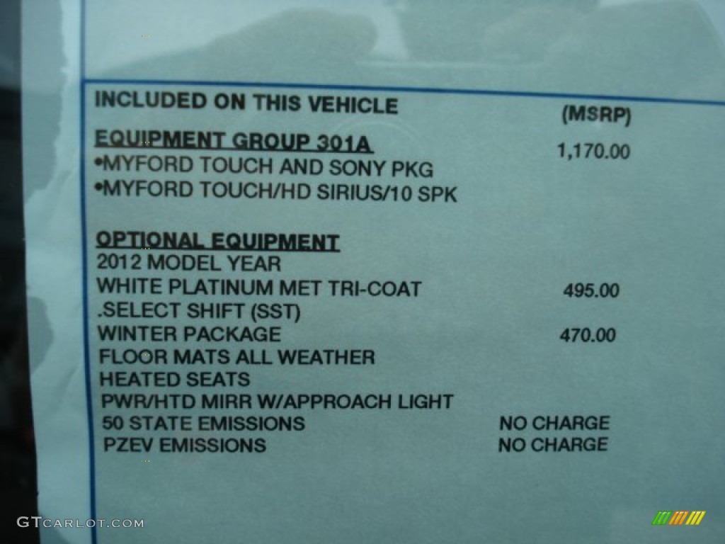 2012 Focus SEL Sedan - White Platinum Tricoat Metallic / Charcoal Black photo #20