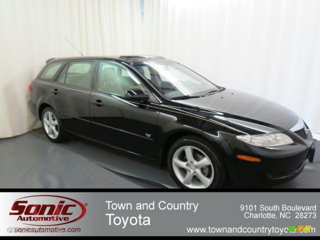 2004 MAZDA6 s Sport Wagon - Onyx Black / Beige photo #1