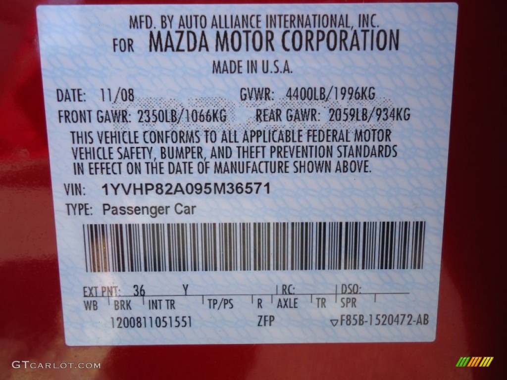 2009 Mazda MAZDA6 i Touring Color Code Photos