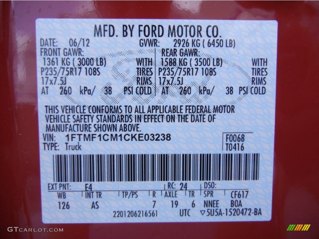 2012 F150 Color Code E4 for Vermillion Red Photo #68411567