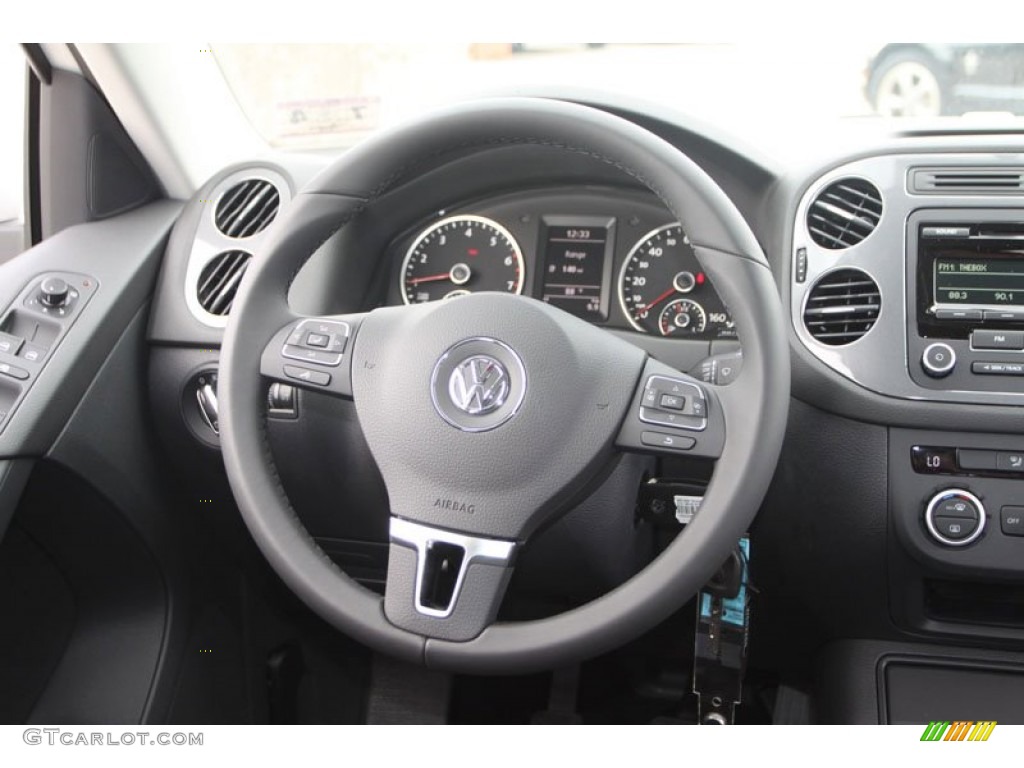 2013 Volkswagen Tiguan S Black Steering Wheel Photo #68421318
