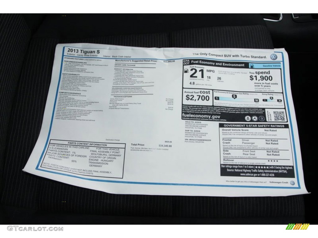 2013 Volkswagen Tiguan S Window Sticker Photo #68421404