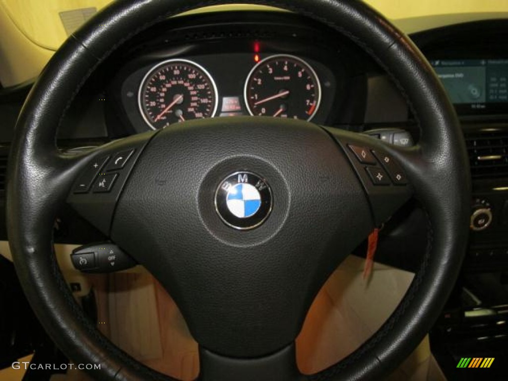 2009 BMW 5 Series 528i Sedan Cream Beige Steering Wheel Photo #68424902