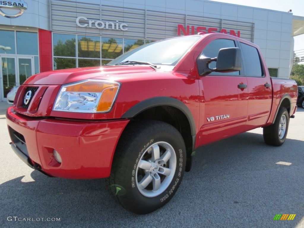 2011 Titan Pro-4X Crew Cab 4x4 - Red Alert / Pro 4X Charcoal photo #1