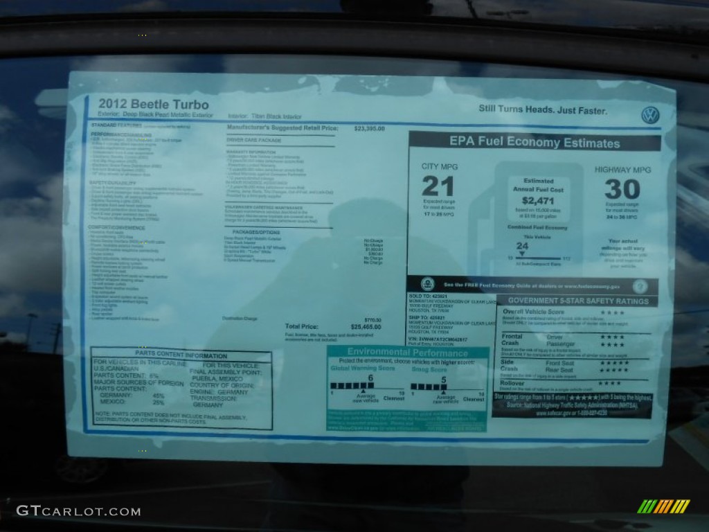 2012 Volkswagen Beetle Turbo Window Sticker Photos