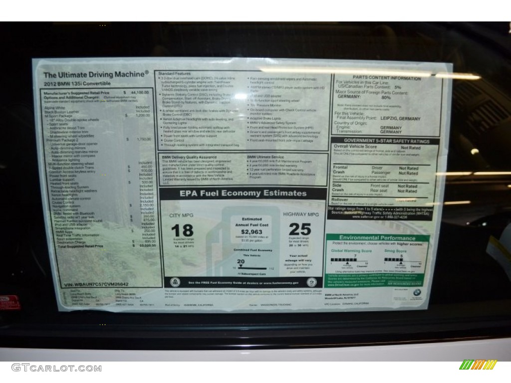 2012 1 Series 135i Convertible - Alpine White / Black photo #3