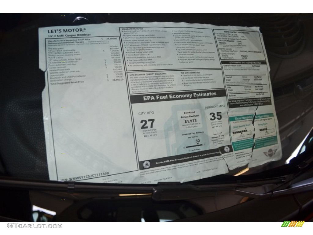 2012 Mini Cooper Roadster Window Sticker Photos