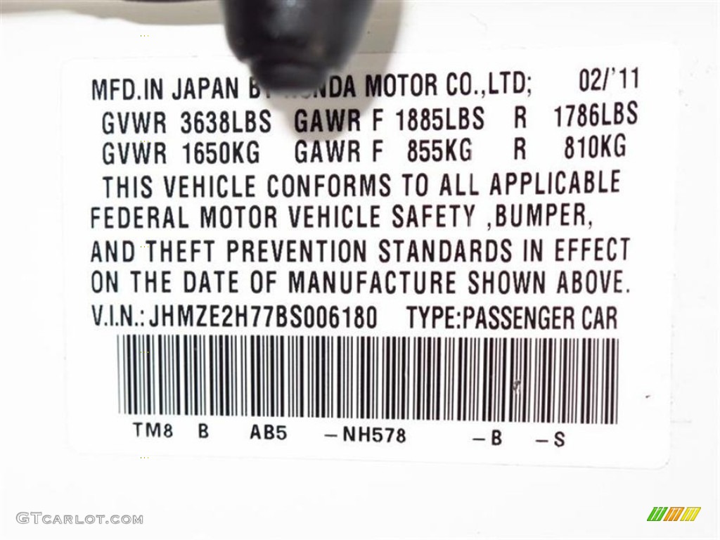 2011 Honda Insight Hybrid EX Color Code Photos