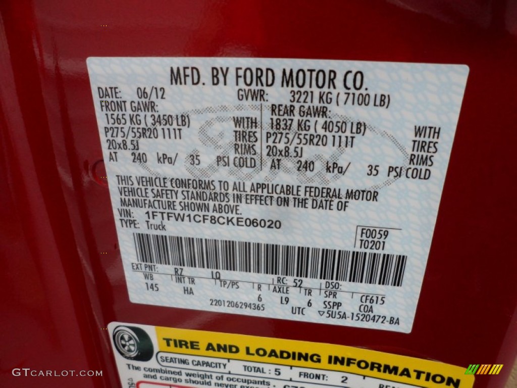 2012 F150 Color Code RZ for Red Candy Metallic Photo #68442749