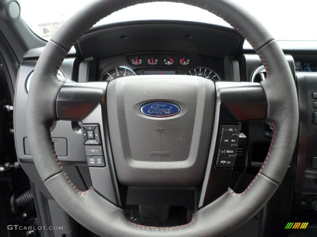2012 Ford F150 FX2 SuperCrew FX Sport Appearance Black/Red Steering Wheel Photo #68444608