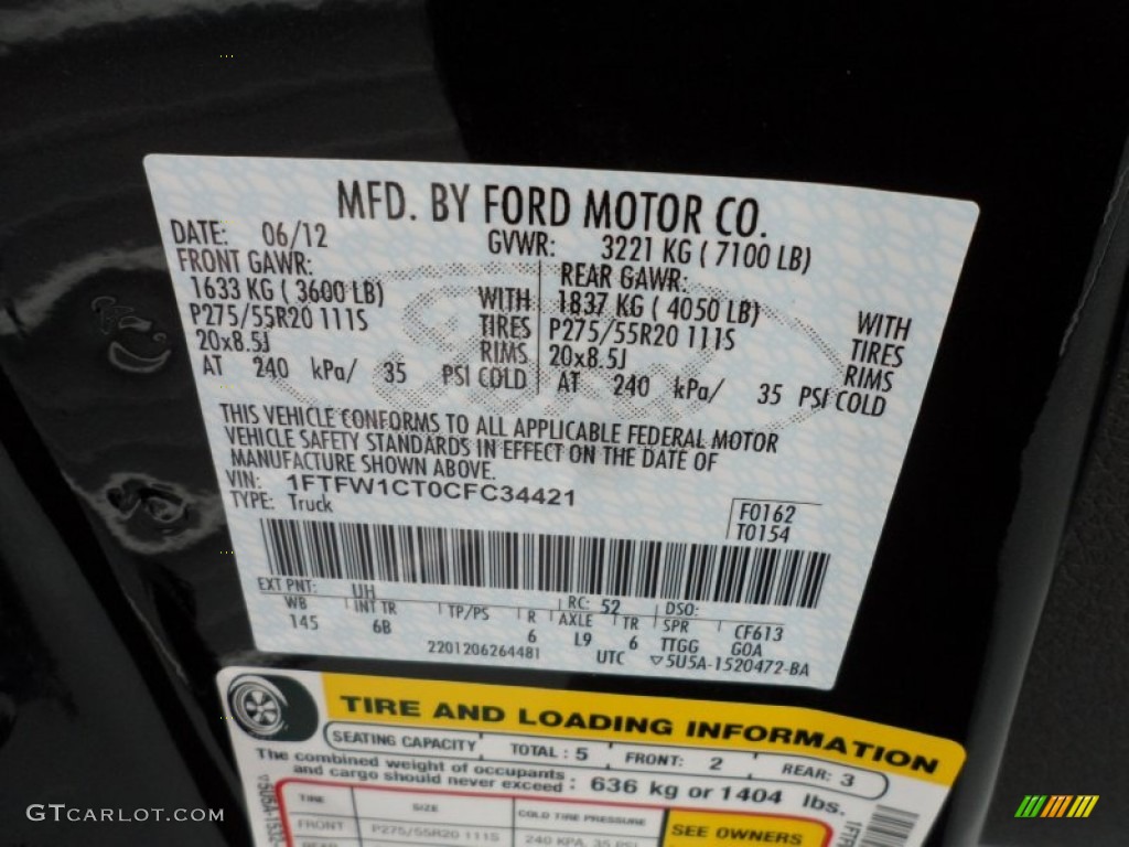 2012 F150 Color Code UH for Tuxedo Black Metallic Photo #68444639