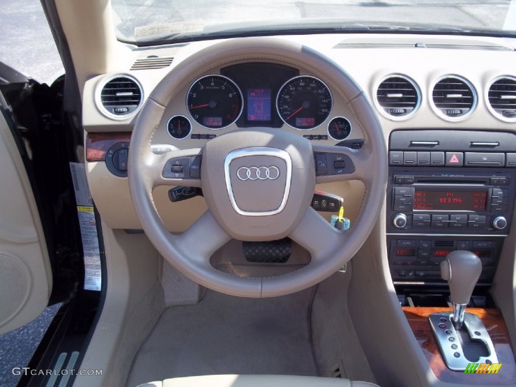 2009 Audi A4 2.0T quattro Cabriolet Beige Steering Wheel Photo #68445494