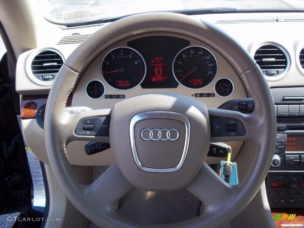 2009 Audi A4 2.0T quattro Cabriolet Beige Steering Wheel Photo #68445581