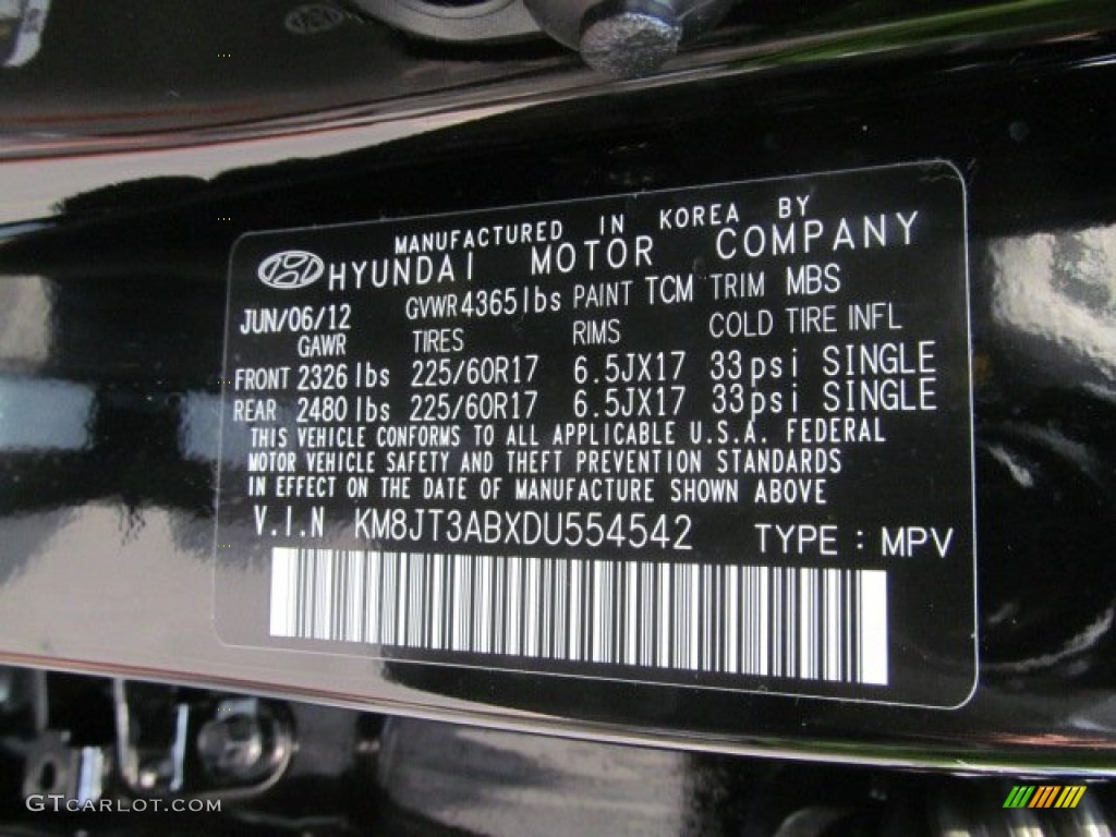 2013 Tucson Color Code TCM for Ash Black Photo #68460014