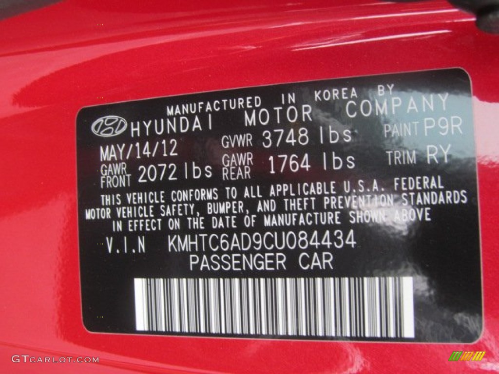 2012 Veloster Color Code P9R for Boston Red Photo #68460188