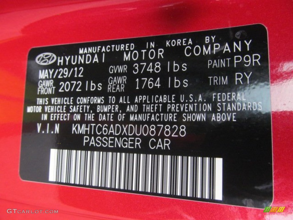2013 Veloster Color Code P9R for Boston Red Photo #68460737