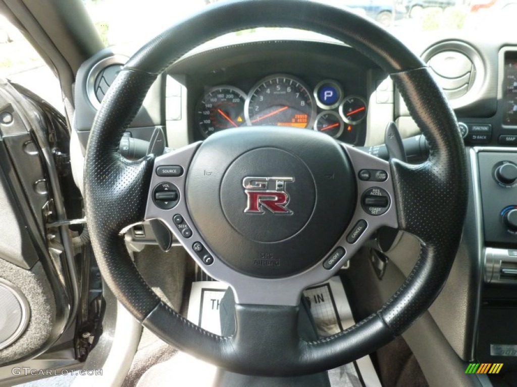 2010 Nissan GT-R Premium Black Steering Wheel Photo #68467177