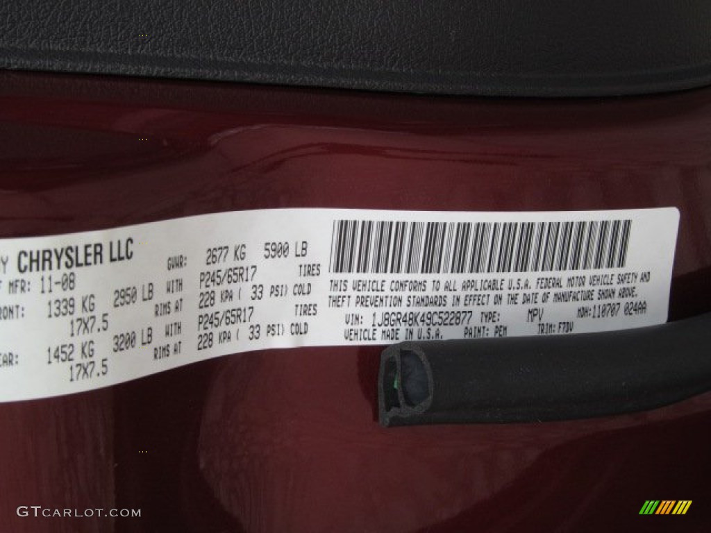 2009 Grand Cherokee Color Code PEM for Red Rock Crystal Pearl Photo #68467768