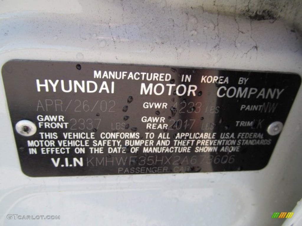 2002 Sonata GLS V6 - Noble White / Black photo #19