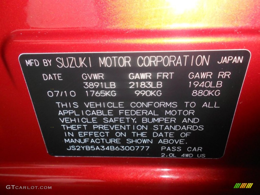 2011 SX4 Crossover Touring AWD - Cherry Red Metallic / Black photo #17