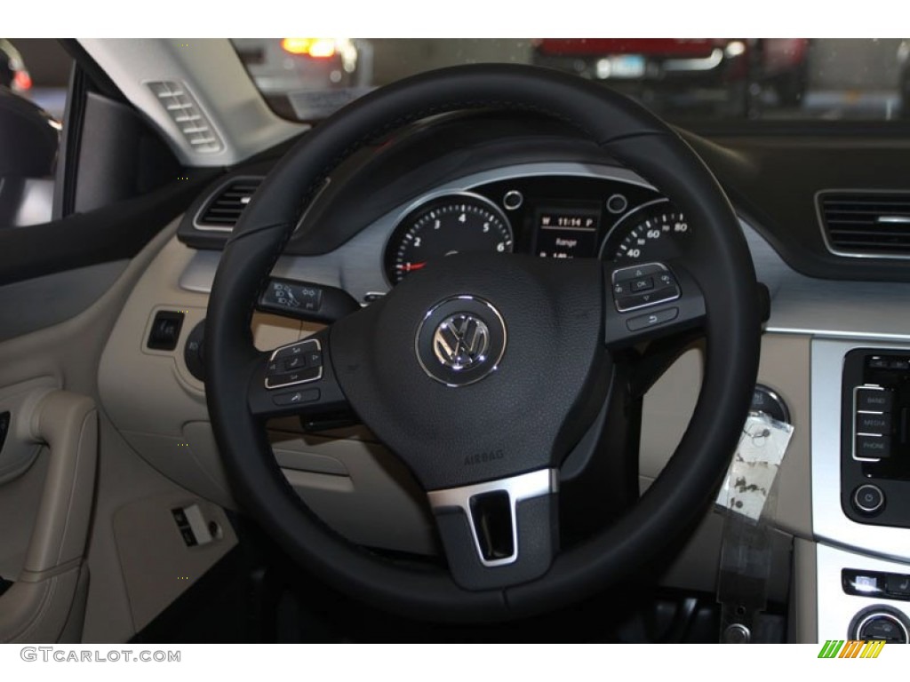 2013 Volkswagen CC Sport Plus Desert Beige/Black Steering Wheel Photo #68480329