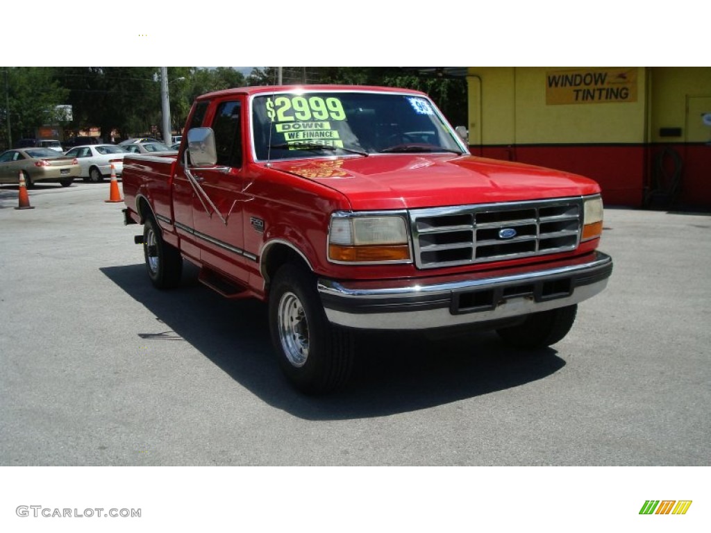 1996 F250 XLT Extended Cab - Vermillion Red / Red photo #1