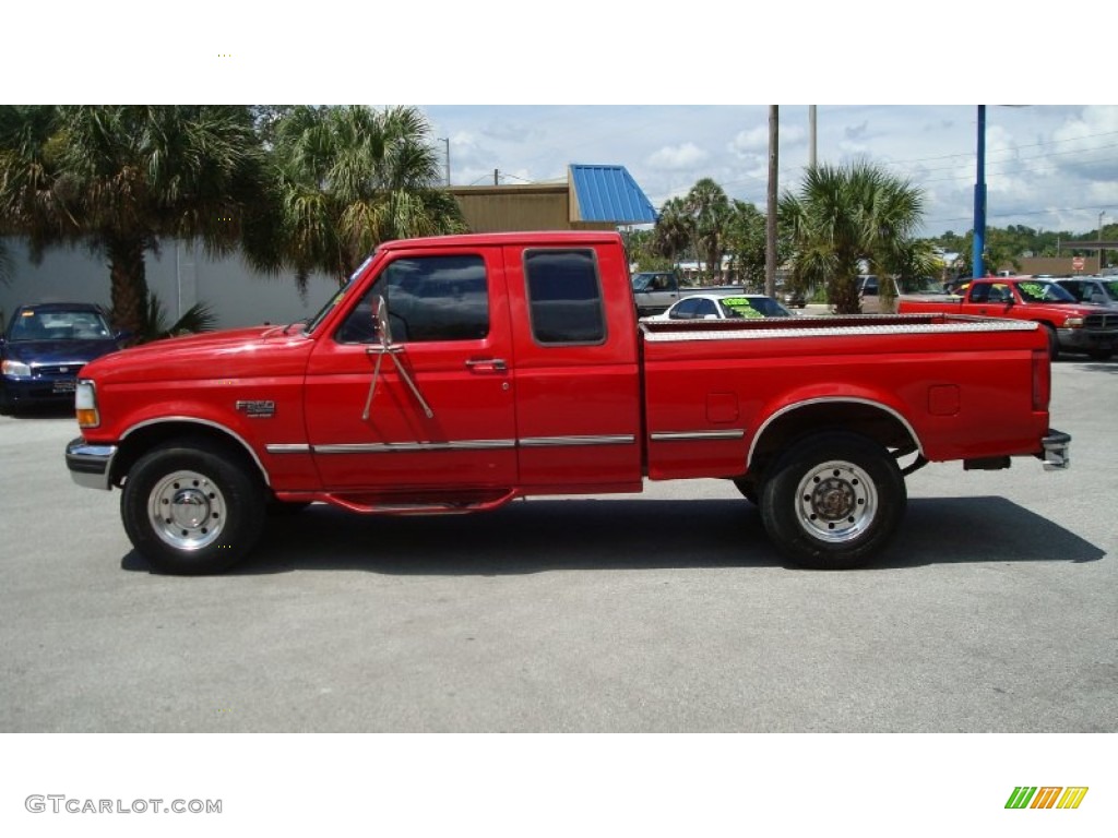Vermillion Red 1996 Ford F250 XLT Extended Cab Exterior Photo #68485798