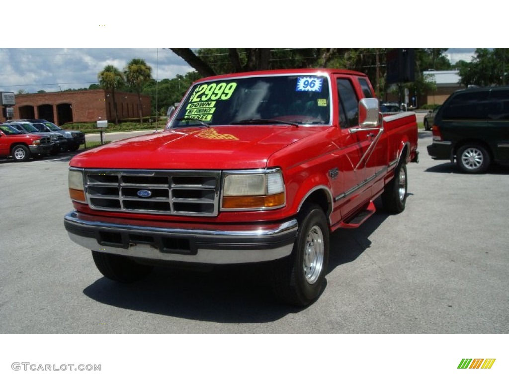 Vermillion Red 1996 Ford F250 XLT Extended Cab Exterior Photo #68485807