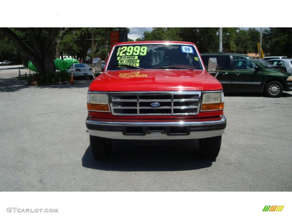 Vermillion Red 1996 Ford F250 XLT Extended Cab Exterior Photo #68485816