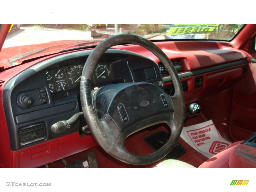 1996 Ford F250 XLT Extended Cab Red Dashboard Photo #68485831