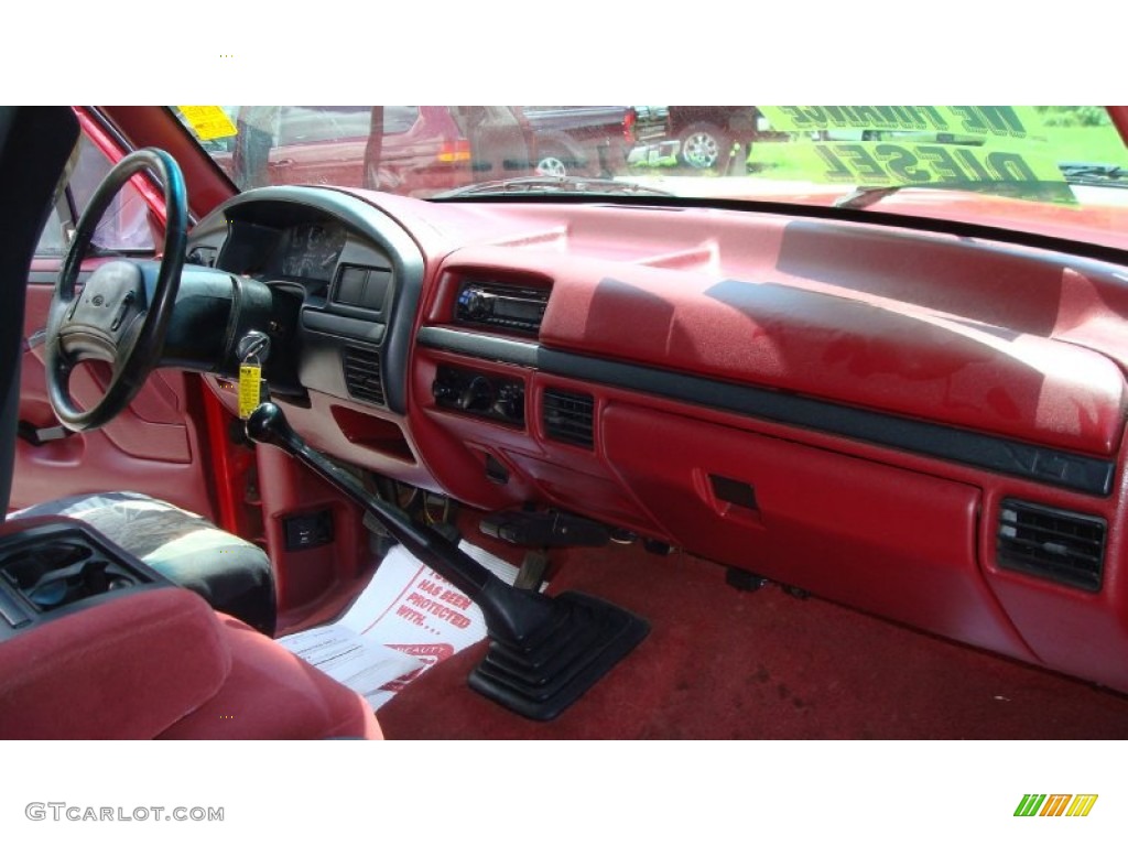 1996 Ford F250 XLT Extended Cab Red Dashboard Photo #68485889