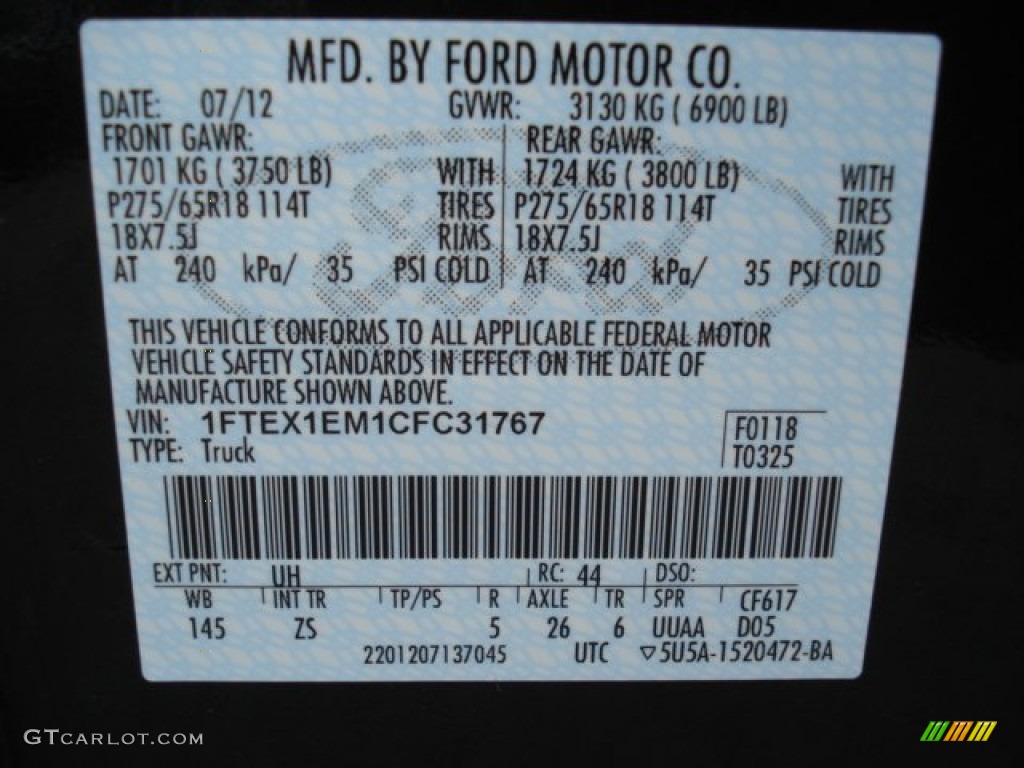 2012 Ford F150 XLT SuperCab 4x4 Color Code Photos