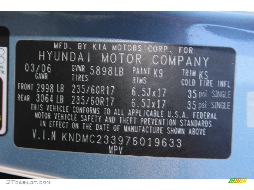 2007 Hyundai Entourage Limited Color Code Photos