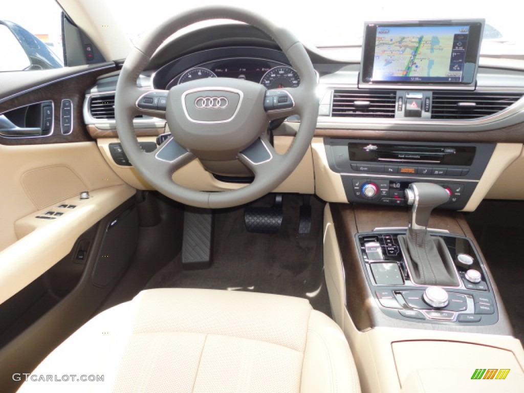 2013 Audi A7 3.0T quattro Prestige Velvet Beige Dashboard Photo #68492155