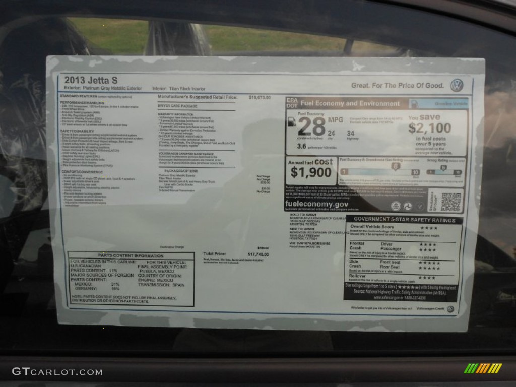 2013 Volkswagen Jetta S Sedan Window Sticker Photo #68495197