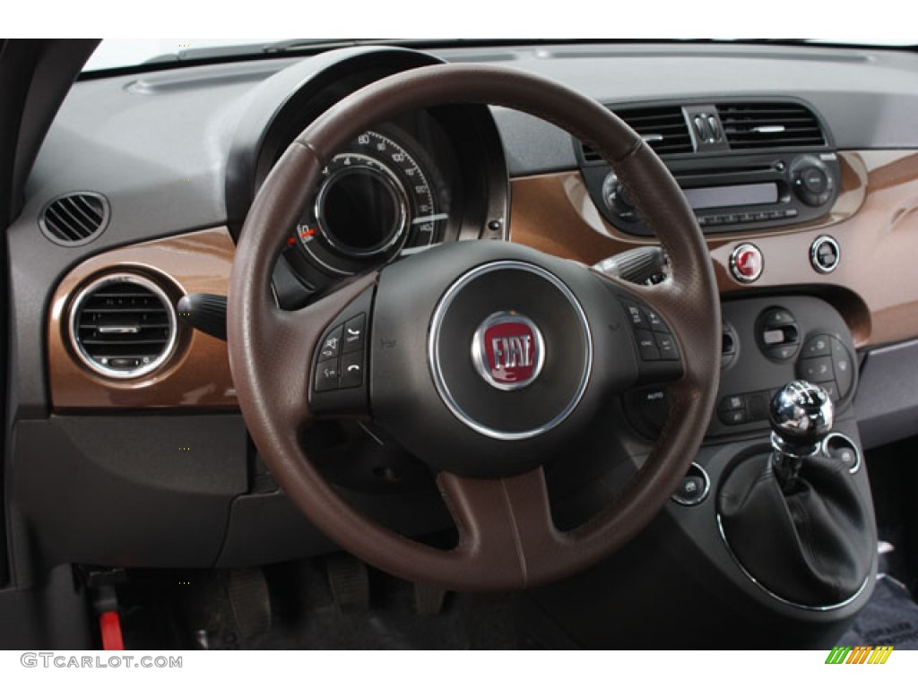 2012 Fiat 500 Sport Sport Tessuto Marrone/Nero (Brown/Black) Steering Wheel Photo #68499520