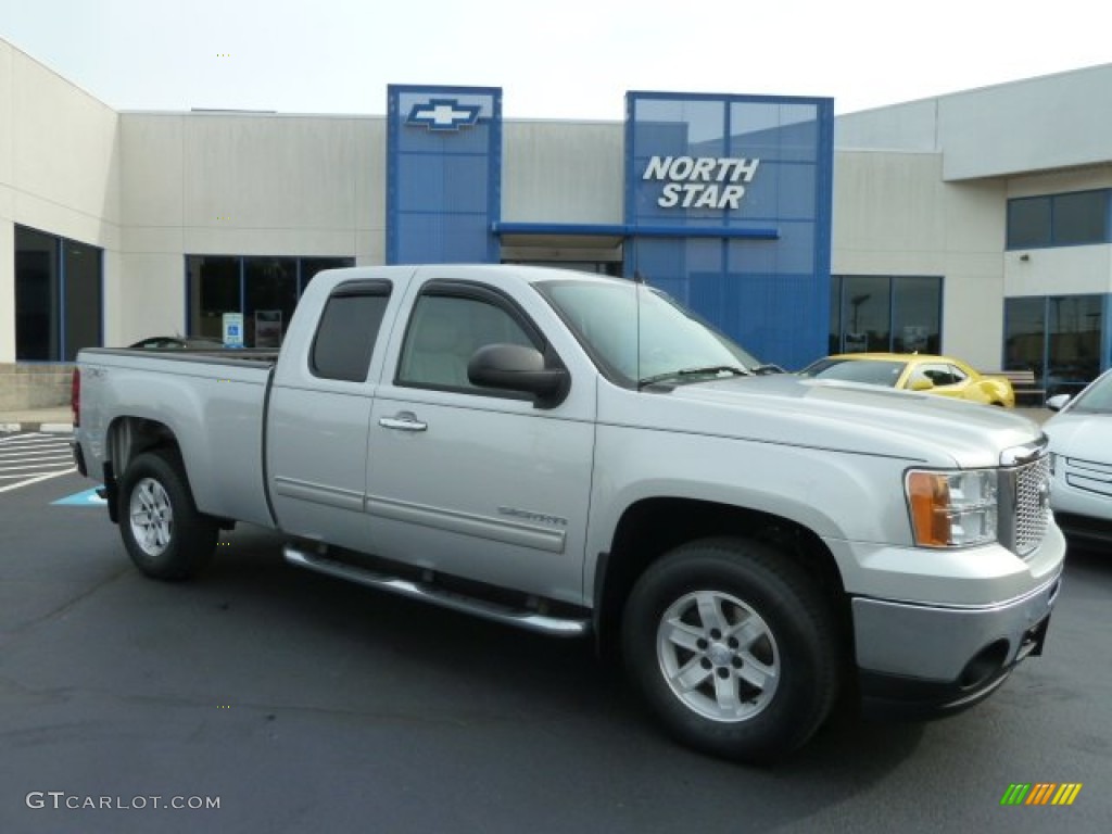 2010 Sierra 1500 SLE Extended Cab 4x4 - Pure Silver Metallic / Dark Titanium/Light Titanium photo #1