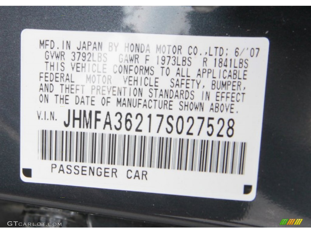 2007 Honda Civic Hybrid Sedan Info Tag Photo #68510998