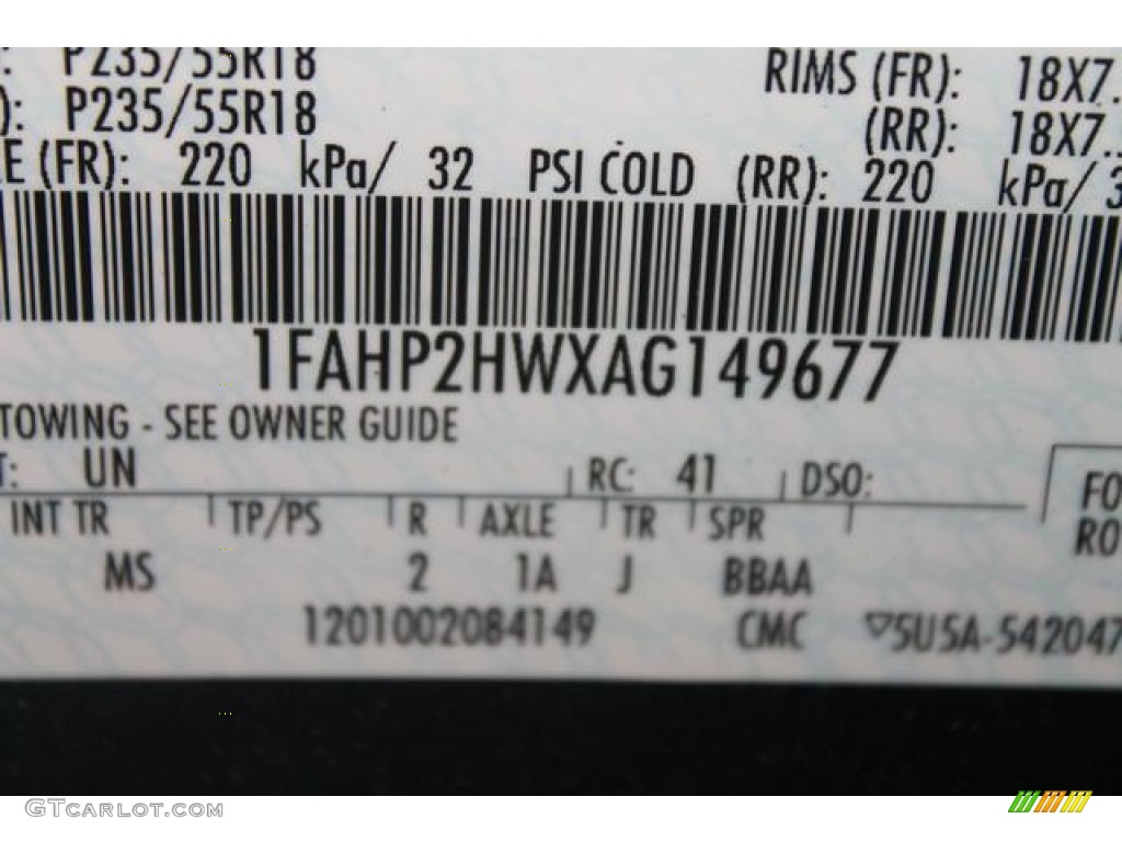 2010 Taurus Color Code UN for Steel Blue Metallic Photo #68512072