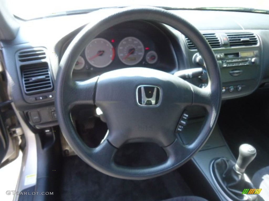 2002 Honda Civic LX Coupe Black Steering Wheel Photo #68512574