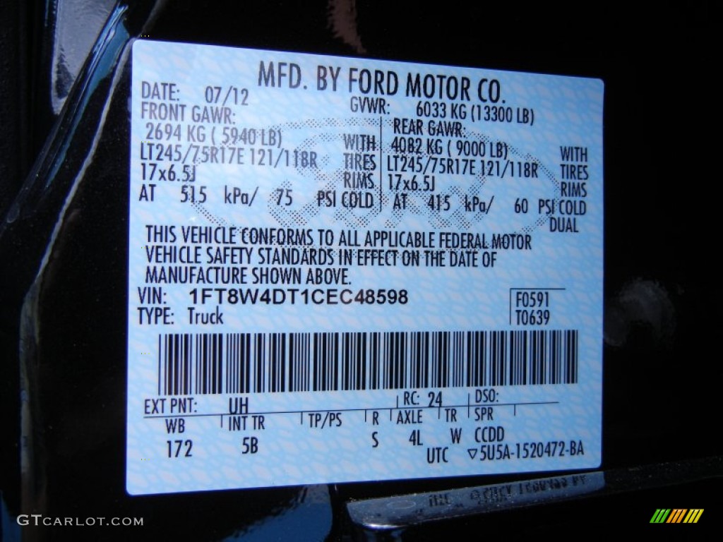 2012 F450 Super Duty Color Code UH for Tuxedo Black Photo #68535277