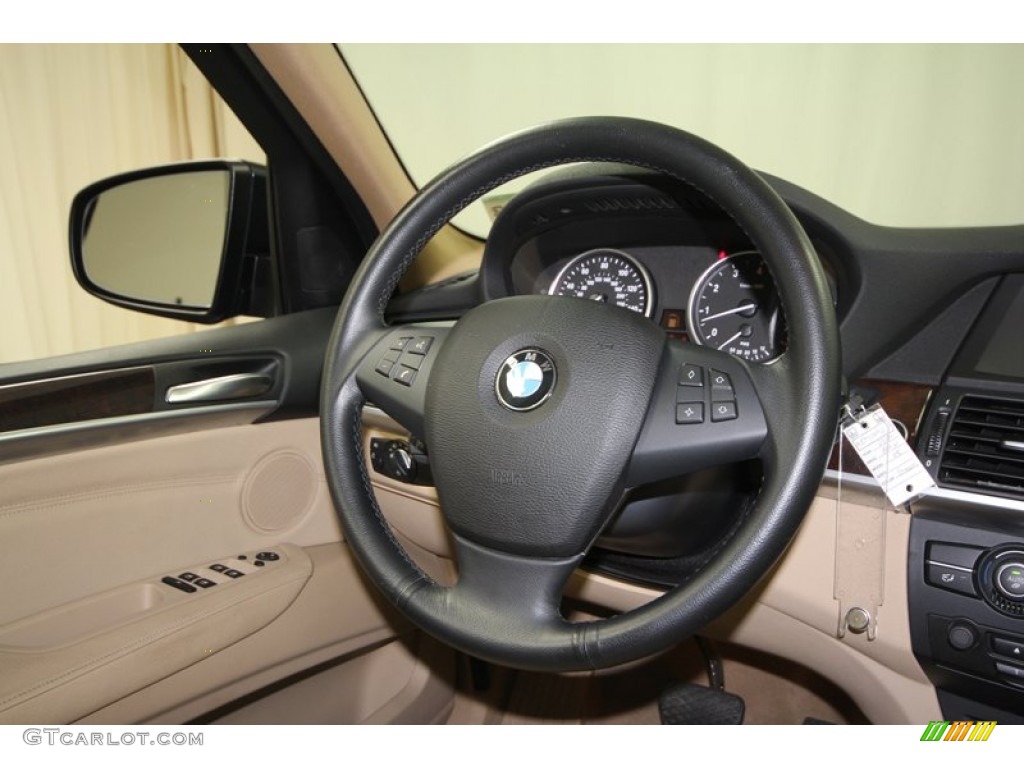2009 BMW X5 xDrive30i Sand Beige Nevada Leather Steering Wheel Photo #68536645