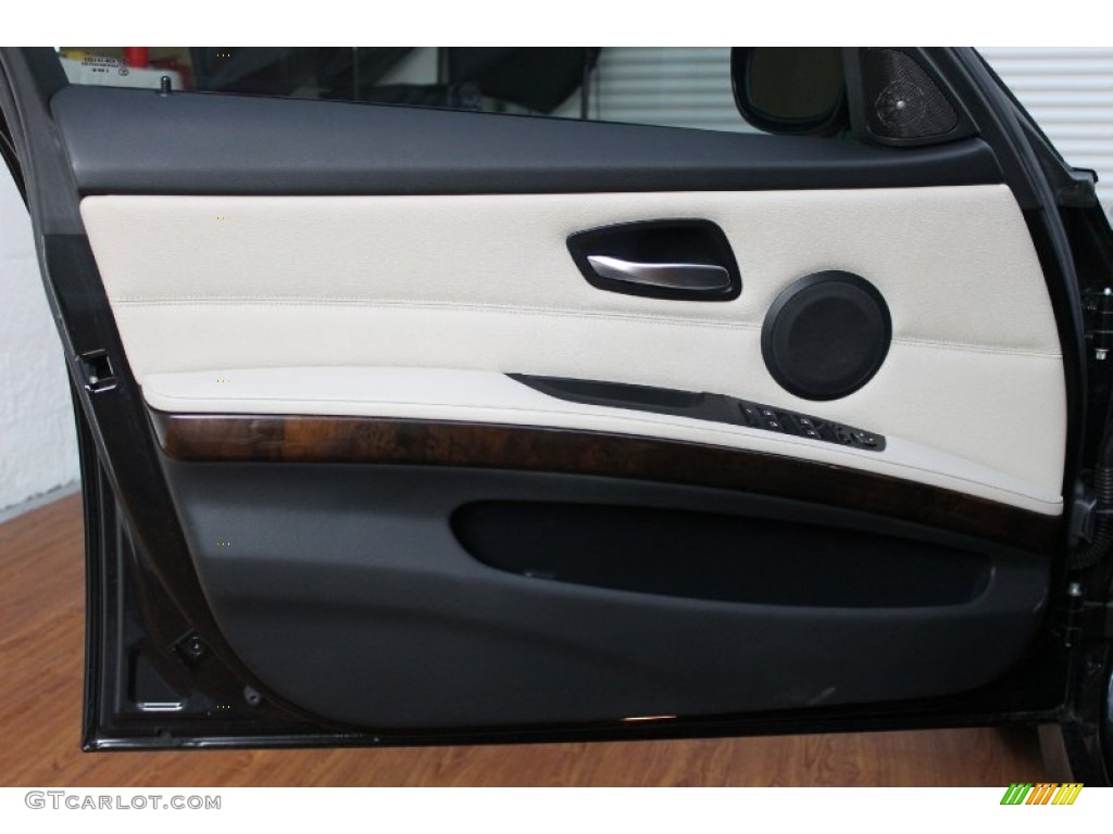 2010 BMW 3 Series 335d Sedan Oyster/Black Dakota Leather Door Panel Photo #68536687
