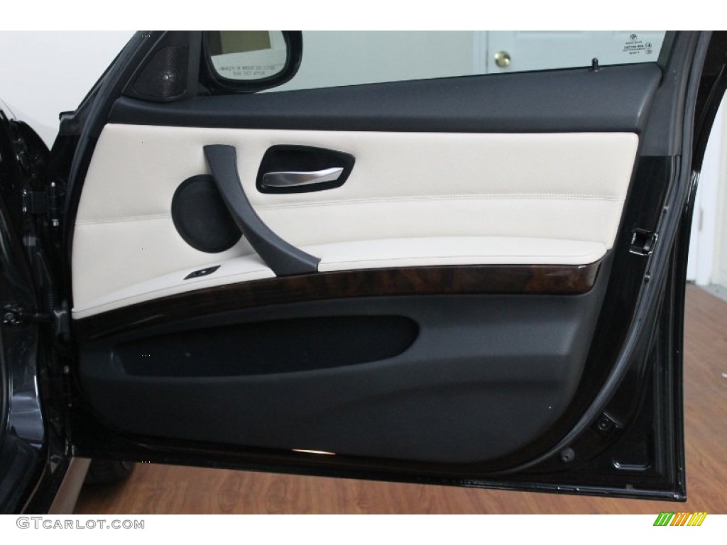 2010 BMW 3 Series 335d Sedan Oyster/Black Dakota Leather Door Panel Photo #68536696