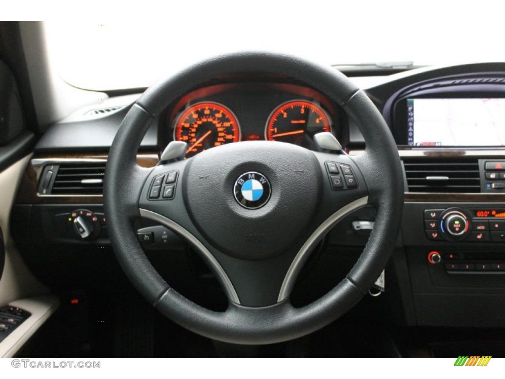 2010 BMW 3 Series 335d Sedan Oyster/Black Dakota Leather Steering Wheel Photo #68536857