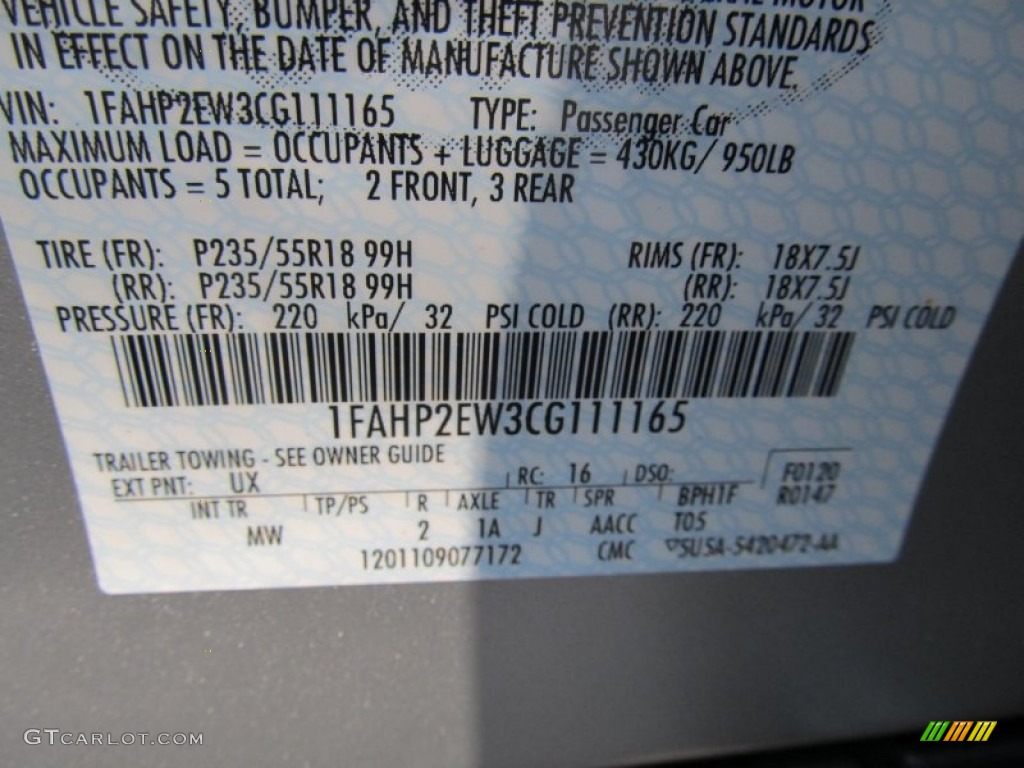 2012 Taurus Color Code UX for Ingot Silver Photo #68537722