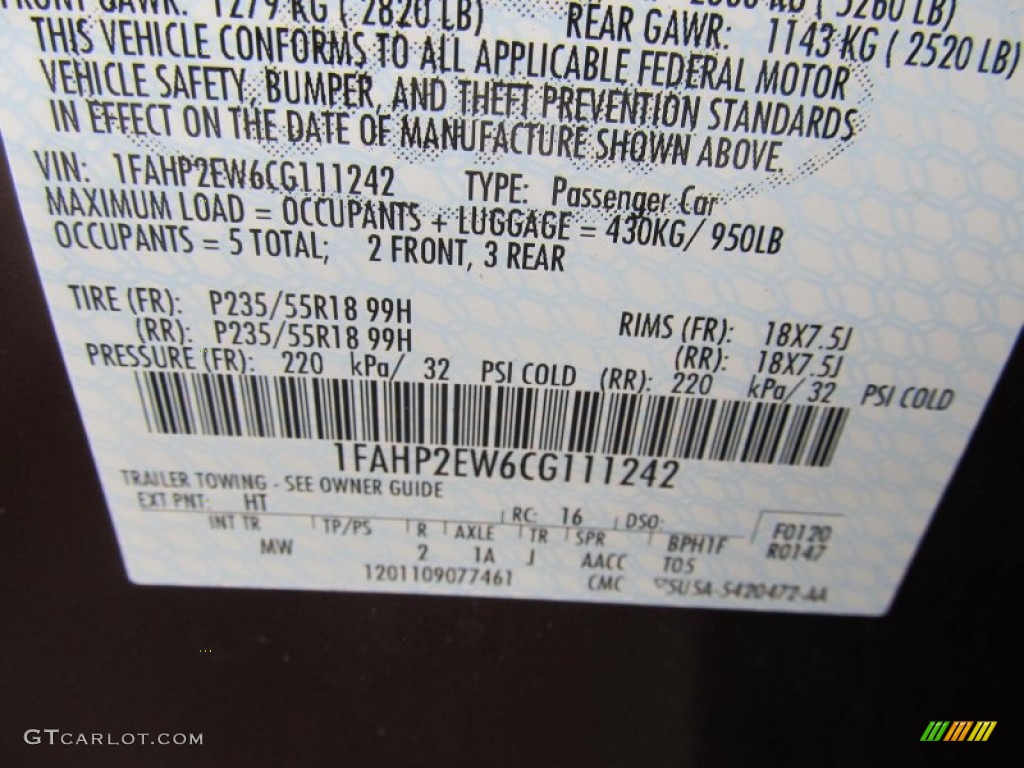 2012 Taurus Color Code HT for Cinnamon Metallic Photo #68538685