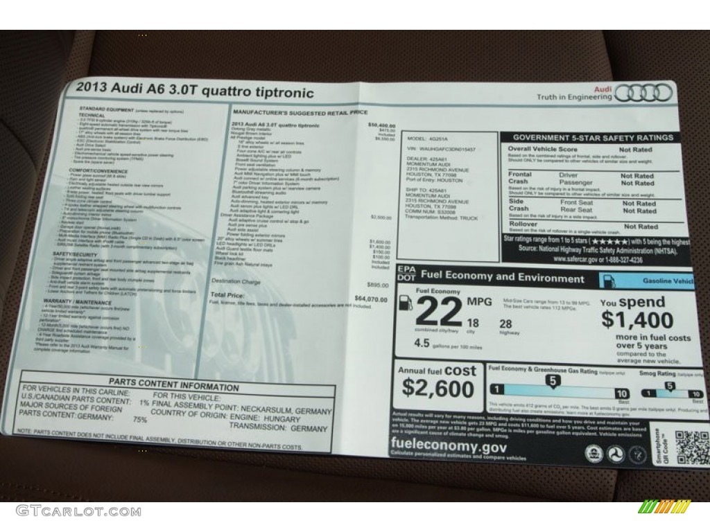 2013 A6 3.0T quattro Sedan - Oolong Gray Metallic / Nougat Brown photo #26