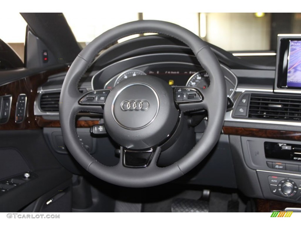 2013 Audi A7 3.0T quattro Premium Plus Black Steering Wheel Photo #68539378