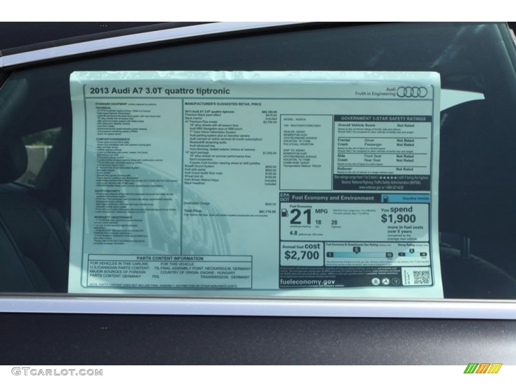 2013 Audi A7 3.0T quattro Premium Plus Window Sticker Photo #68539492
